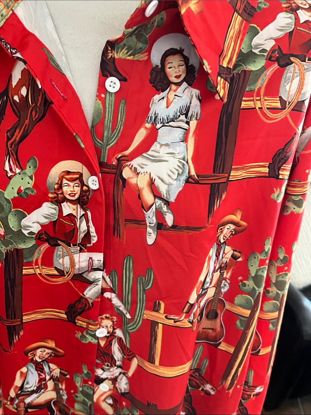 Retro Cowgirl Cactus Long Sleeved Shirt 3XL - Picture 3 of 5